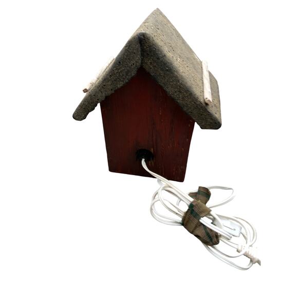 Handmade Folk Art Birdhouse Old Shingle Roof w/ Heart Entrance Light - Picture 5 of 8